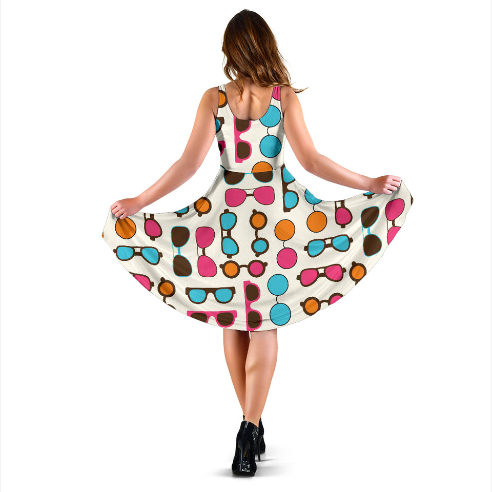 Sun Glasses Pattern Print Design 03 Sleeveless Midi Dress