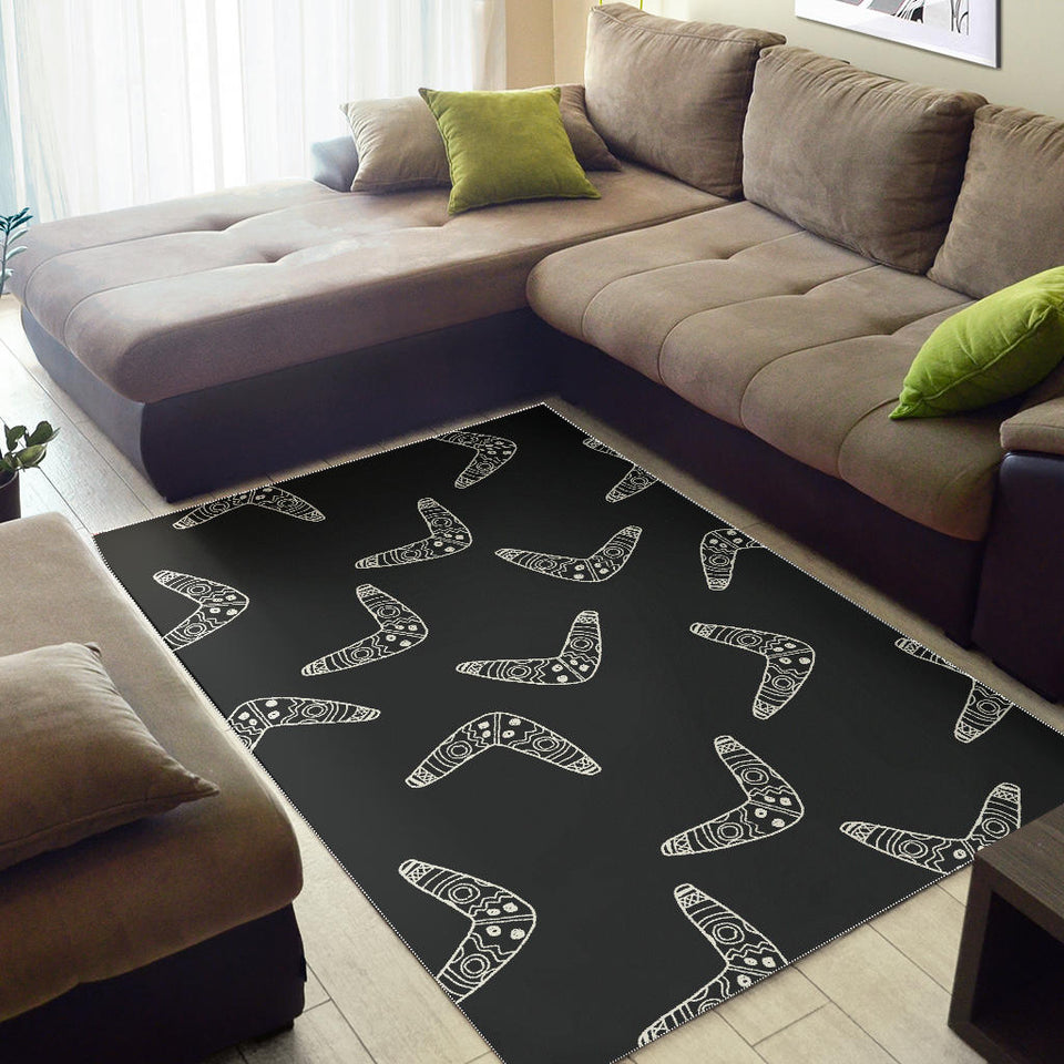 Hand Drawn Boomerang Australian Aboriginal Ornament Area Rug