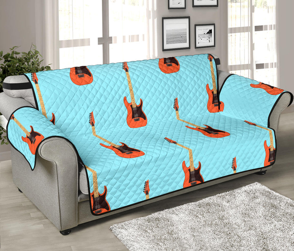 electric guitar pattern light blue background Sofa Cover Protector