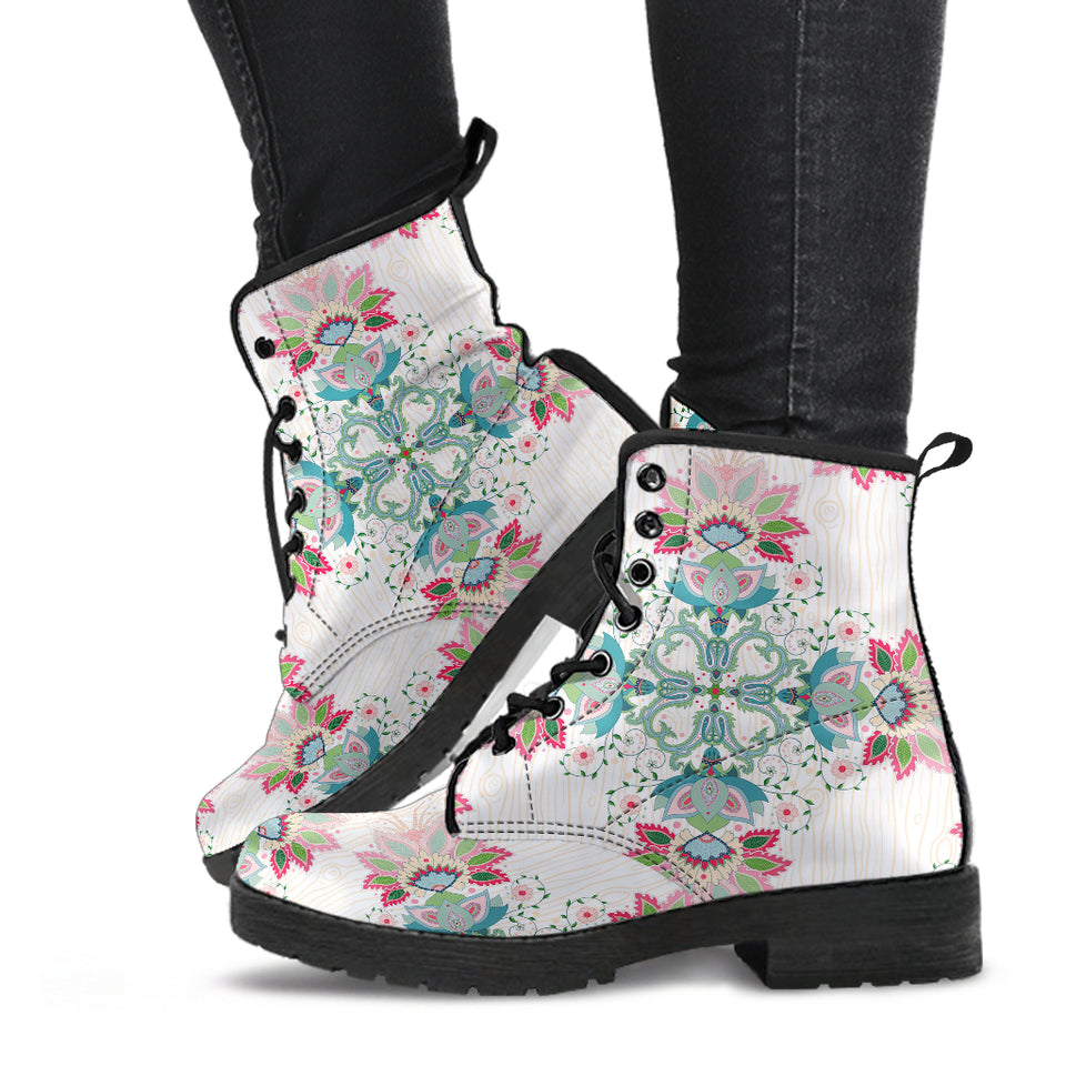 Square Floral Indian Flower Pattern Leather Boots