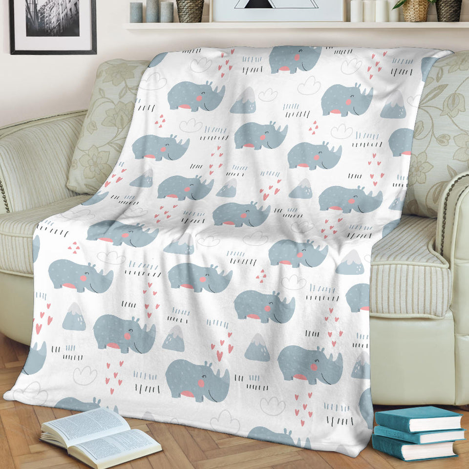Cute Rhino Heart Pattern Premium Blanket