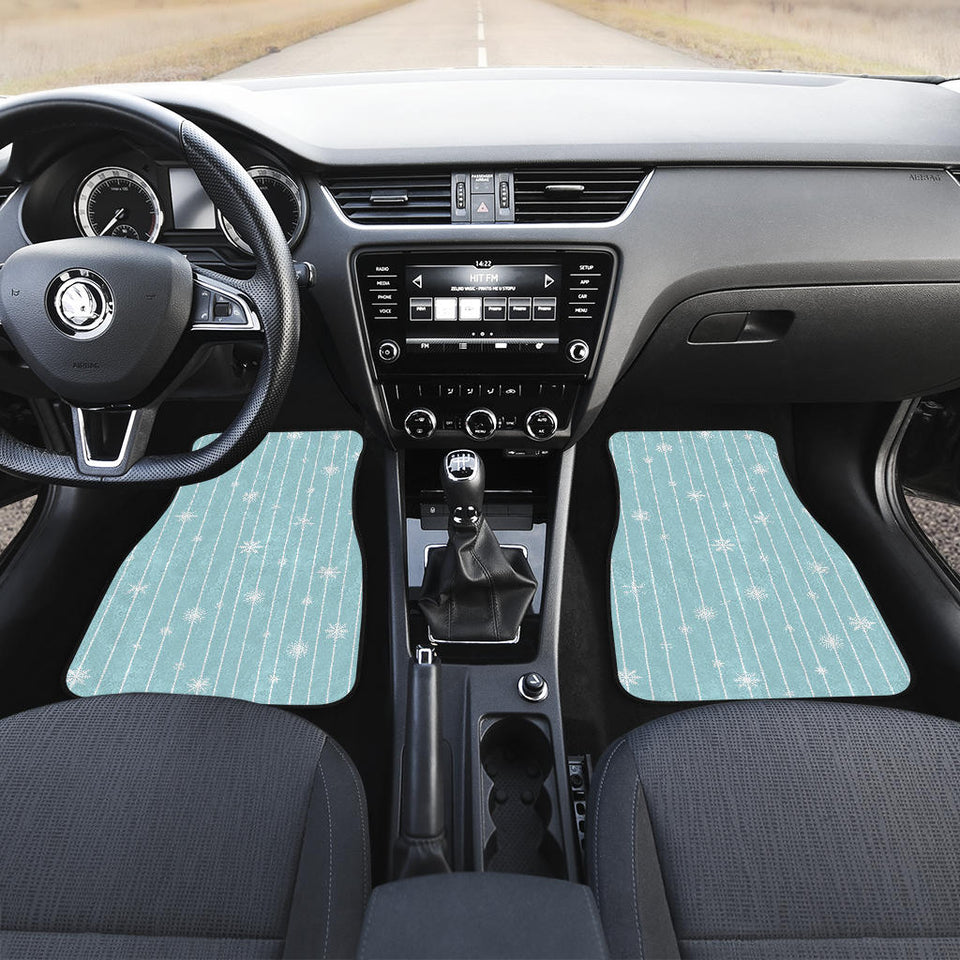 Snowflake Pattern Blue Stripe Background Front Car Mats