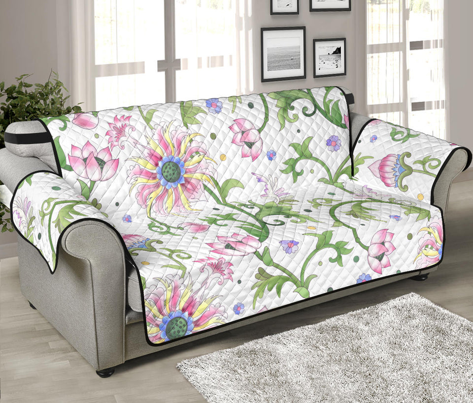 Beautiful pink lotus waterlily leaves pattern Sofa Cover Protector