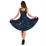 Space Pattern With Planets, Comets, Constellations And Stars Sleeveless Midi Dress