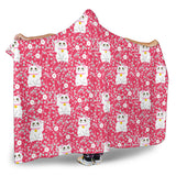 Maneki Neko Lucky Cat Sakura Pink Background Hooded Blanket