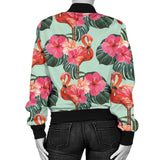 Beautiful Flamingo Tropical Palm Leaves Hibiscus Pateern Background Women'S Bomber Jacket