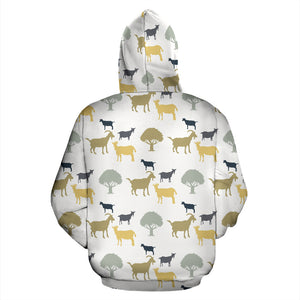 Silhouettes Of Goat And Tree Pattern Zip Up Hoodie