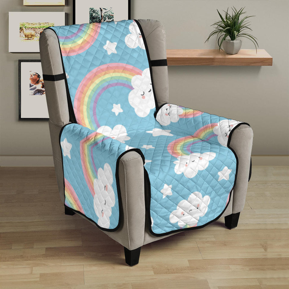 Cute rainbow clound star pattern blue background Chair Cover Protector