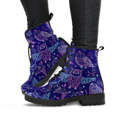 Cute Owls Pattern Boho Style Ornament Leather Boots