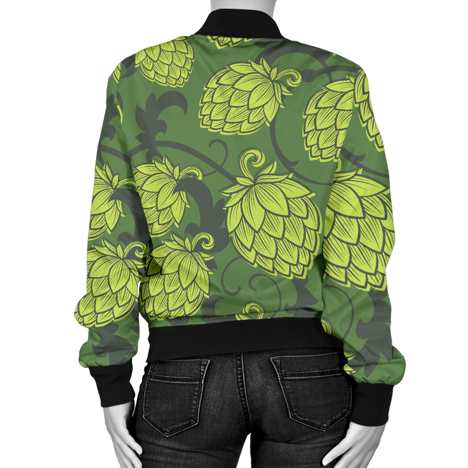 Hop Pattern Hop Cone Background Women'S Bomber Jacket
