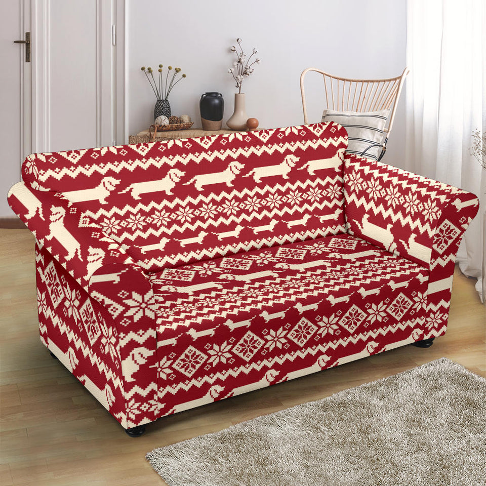 Dachshund Nordic Pattern Loveseat Couch Slipcover