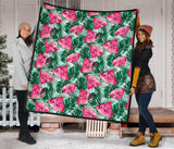 Watermelons Tropical Palm Leaves Pattern Premium Quilt