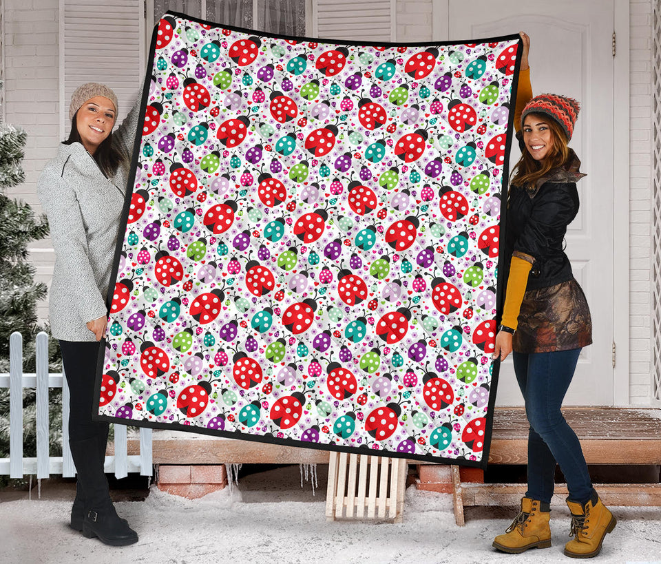 Ladybug Pattern Print Design 03 Premium Quilt