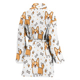 Cute Corgi Heart Star Bone Pattern Women'S Bathrobe