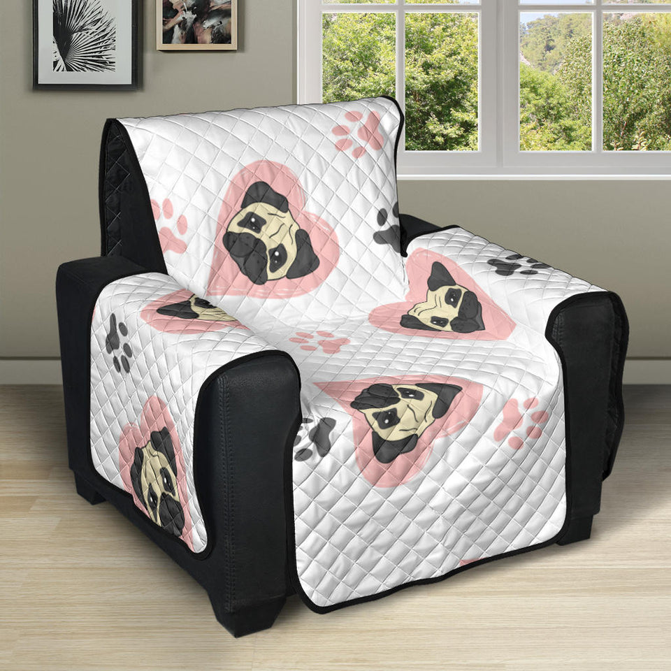 Cute pugs pink heart paw pattern Recliner Cover Protector