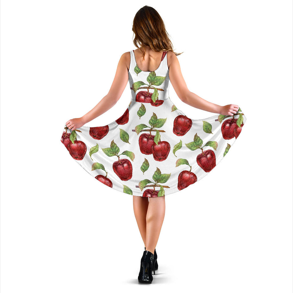 Red Apples Pattern Sleeveless Midi Dress