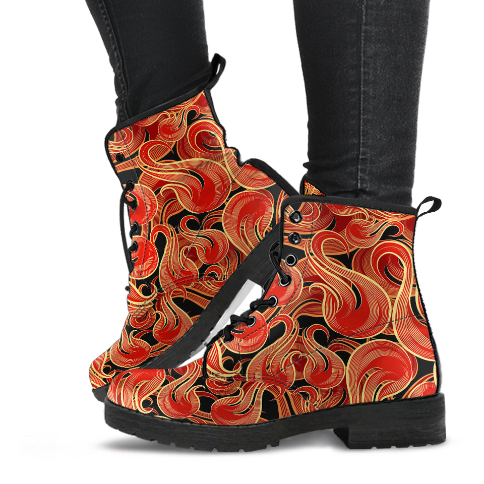 Fire Flame Pattern Leather Boots