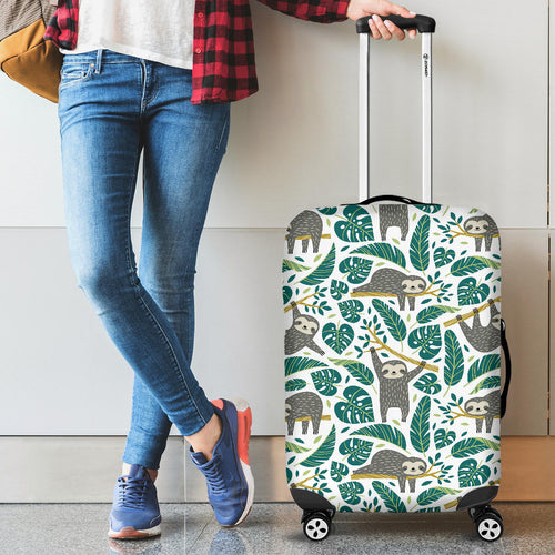 Cute Sloths Tropical Palm Leaves White Background Cabin Suitcases Luggages