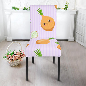 Cute Onions Smiling Faces Purple Background Dining Chair Slipcover