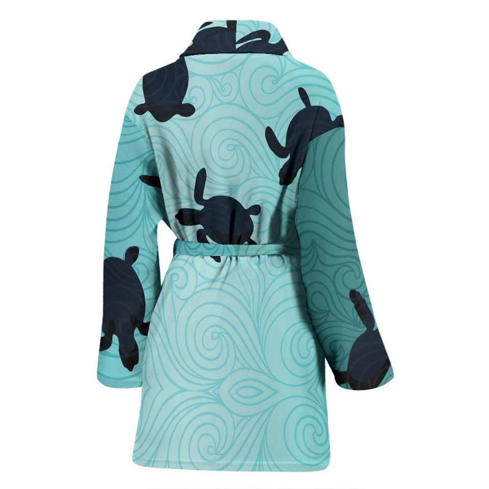 Sea Turtle With Blue Ocean Backgroud Women'S Bathrobe