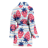 Strawberry Pattern Blue Lines Background Women'S Bathrobe