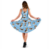 Beagle Dog Blue Background Pattern Sleeveless Midi Dress