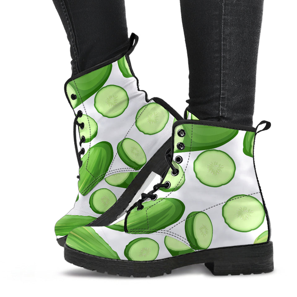 Cucumber Whole Slices Pattern Leather Boots