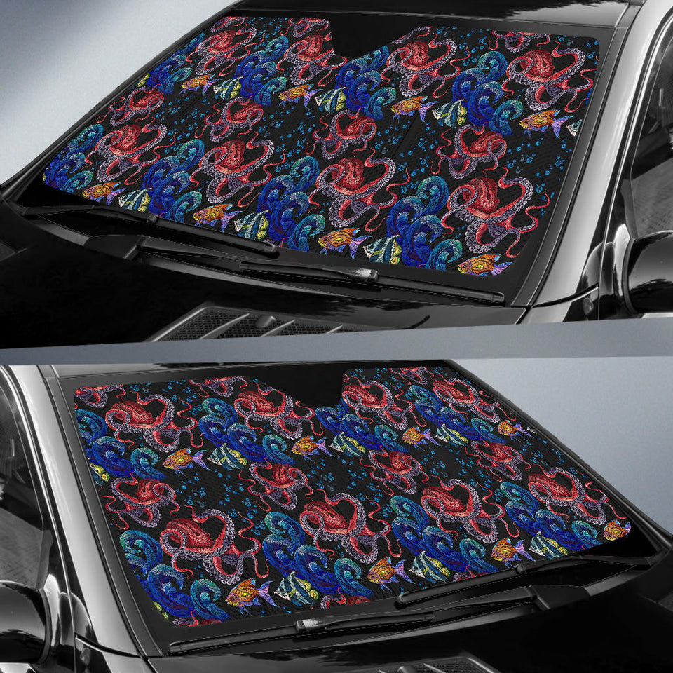 Octopus Sea Wave Tropical Fishe Pattern Car Sun Shade