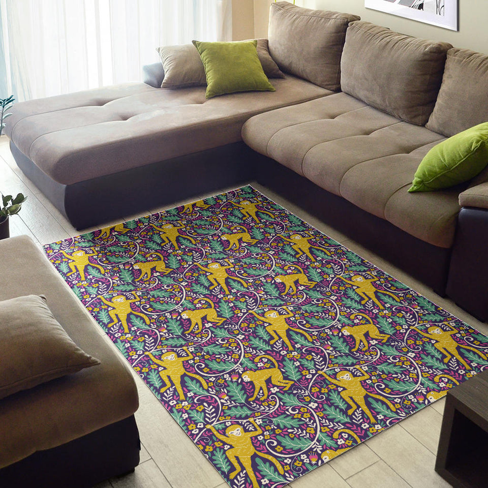 Cute Yellow Monkey Leaves Pattern Area Rug