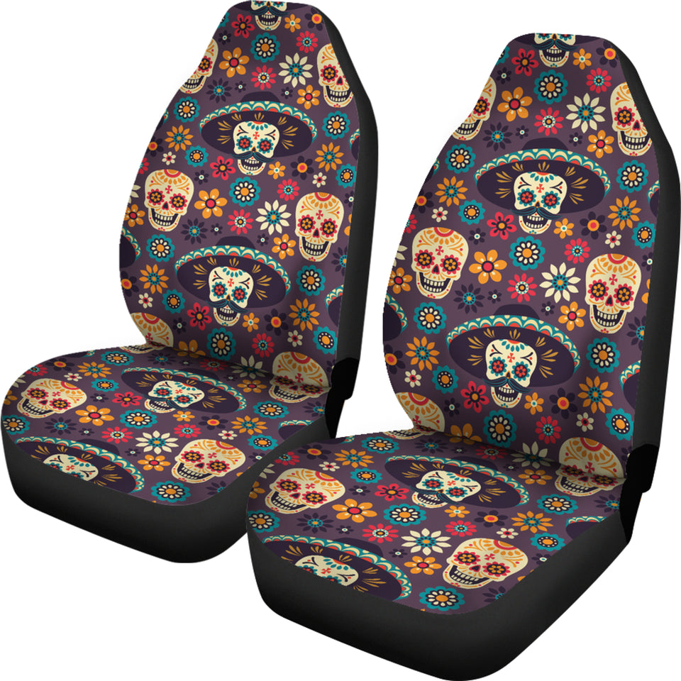 Sugar Skulls Flower Maxican Pattern  Universal Fit Car Seat Covers