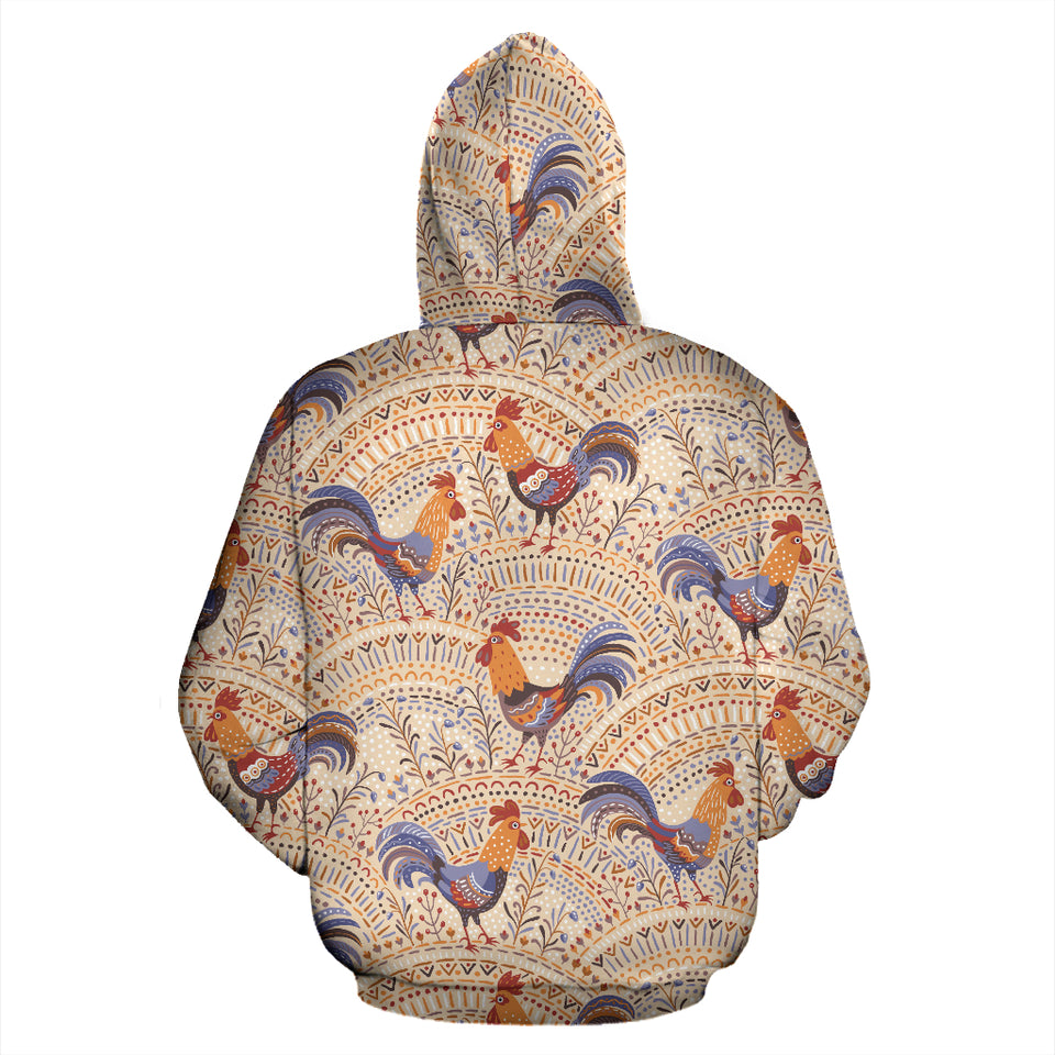 Cute Rooster Chicken Cock Floral Ornament Background Zip Up Hoodie