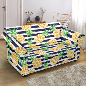 Pineapples Pattern Striped Background Loveseat Couch Slipcover