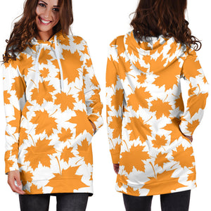 Orange Maple Leaf Pattern Women'S Hoodie Dress