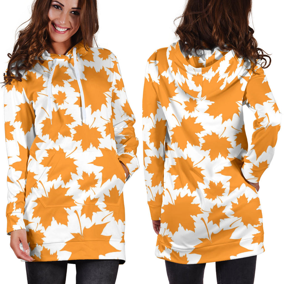 Orange Maple Leaf Pattern Women'S Hoodie Dress
