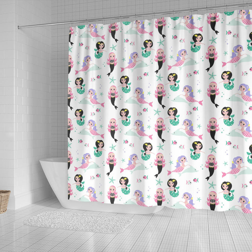 Cute Mermaid Dolphin Fish Starfish Pattern Shower Curtain Fulfilled In US
