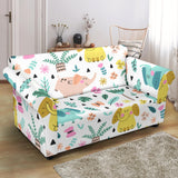 Cute Elephants Palm Tree Flower Butterfly Pattern Loveseat Couch Slipcover