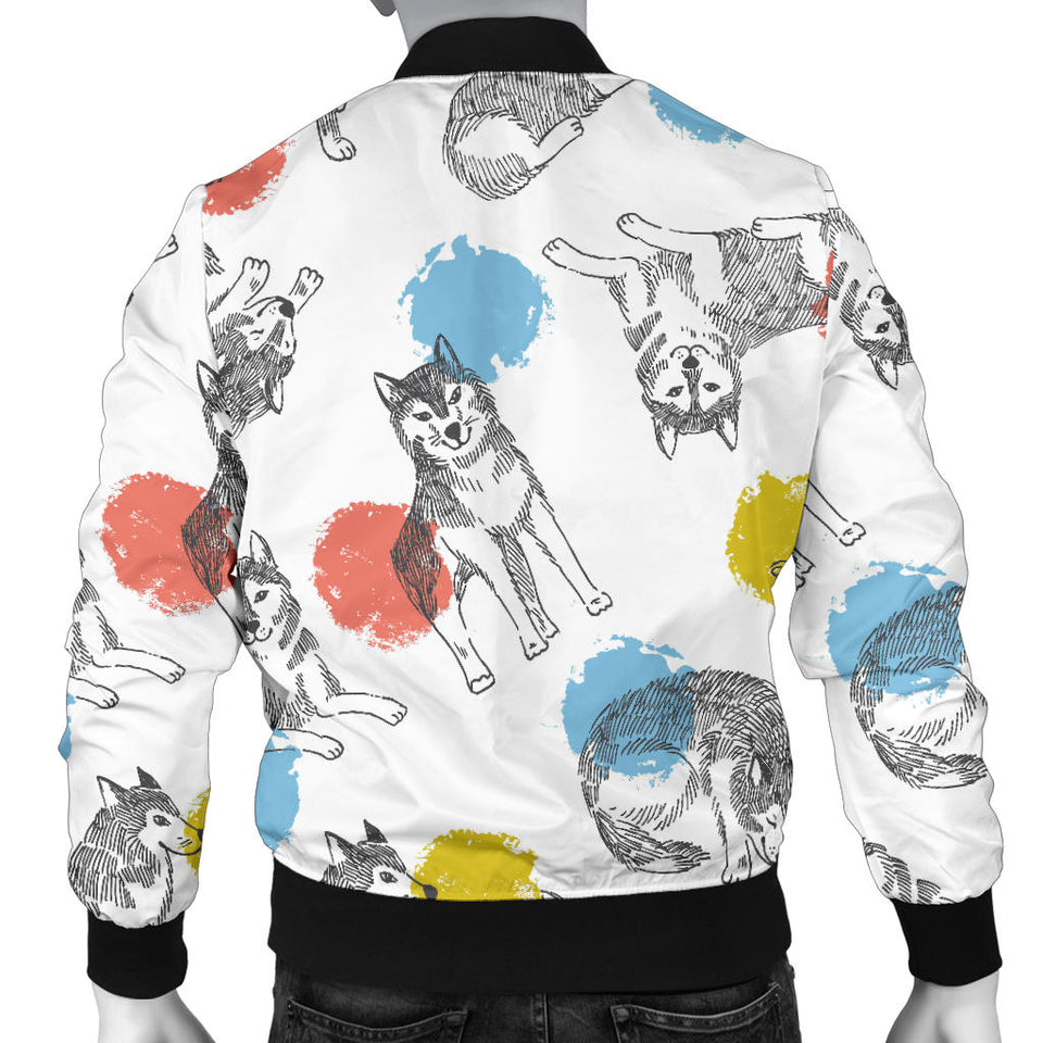Siberian Husky And Colorful Circle Pattern Men'S Bomber Jacket