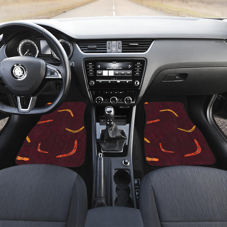 Boomerang Australian Aboriginal Ornament Circle Black Background Front And Back Car Mats
