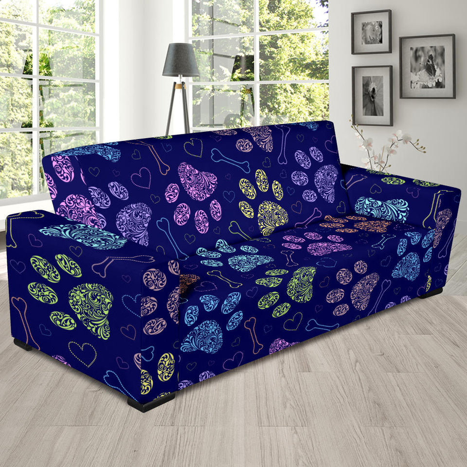 Dog Paws Pattern Print Design 02 Sofa Slipcover