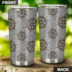 Nautical Wood Steering Wheel Pattern Tumbler