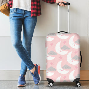 Cute Moon Cloud Star Pattern Pink Dot Background Luggage Covers