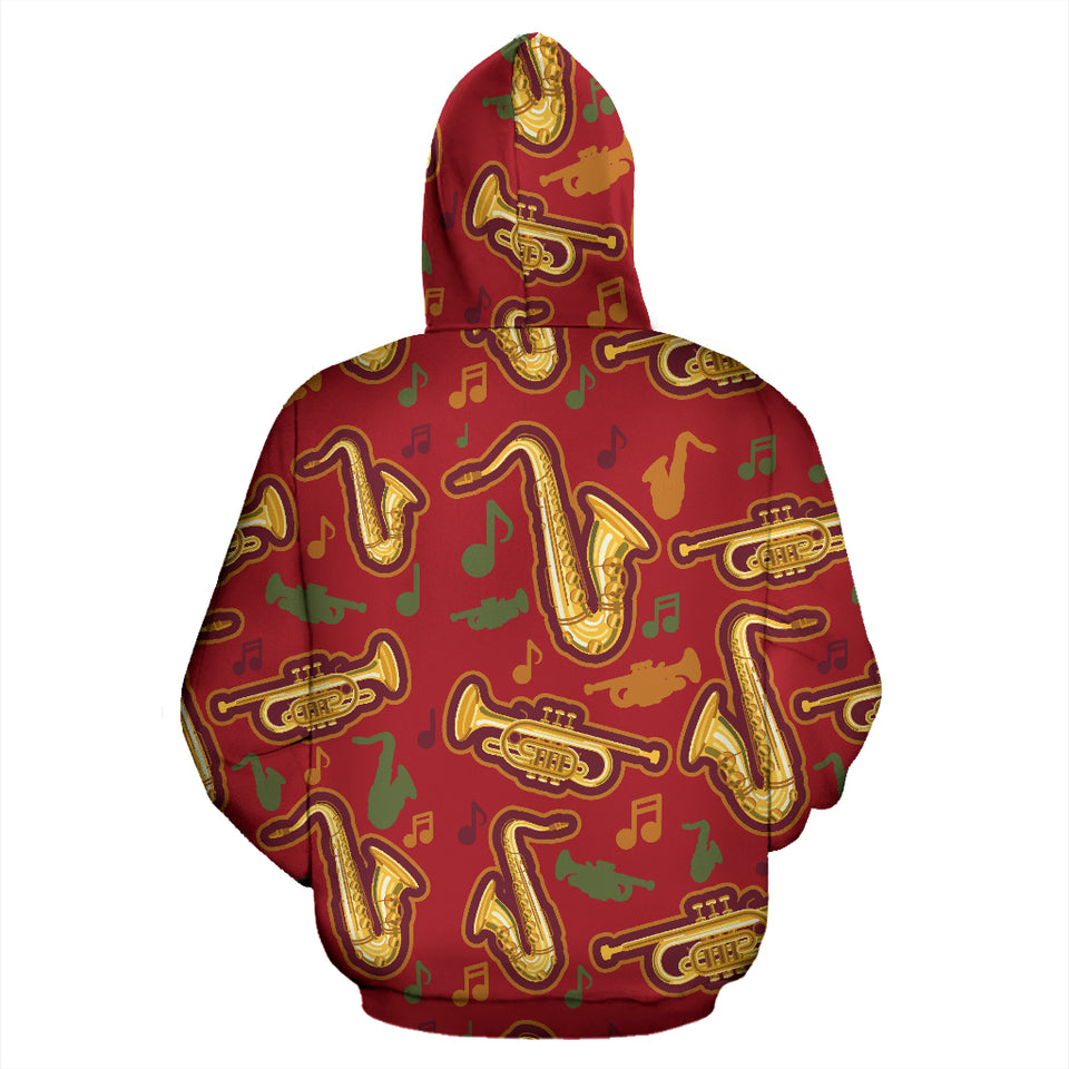 Saxophone Cornet Pattern Red Background Zip Up Hoodie