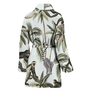 Monkey Sloth Lemur Palm Trees Pattern Women'S Bathrobe