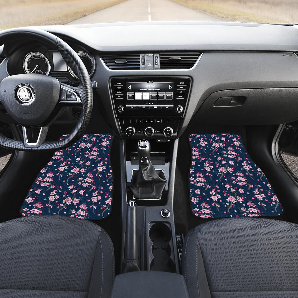 Pink Sakura Cherry Blossom Blue Background Front Car Mats
