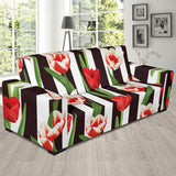 Red And White Tulips Pattern Sofa Slipcover