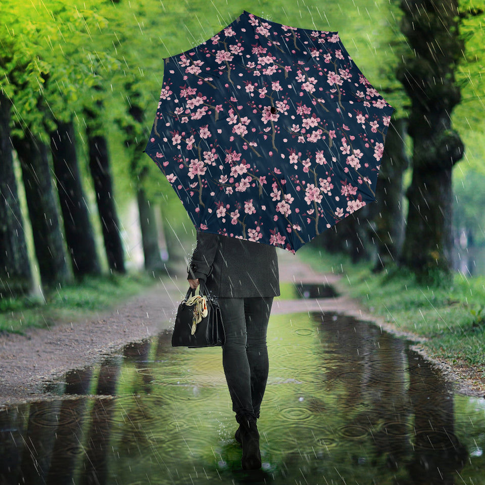 Pink Sakura Cherry Blossom Blue Background Umbrella