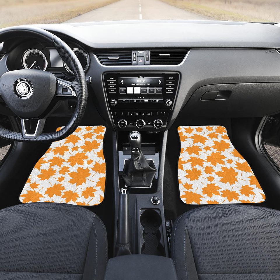 Orange Maple Leaf Pattern Front And Back Car Mats