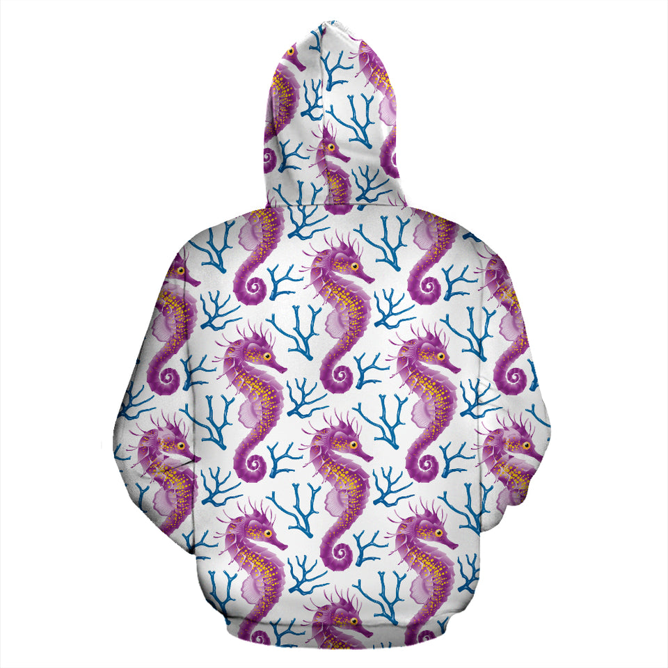 Purple Seahorse Blue Coral Pattern Zip Up Hoodie
