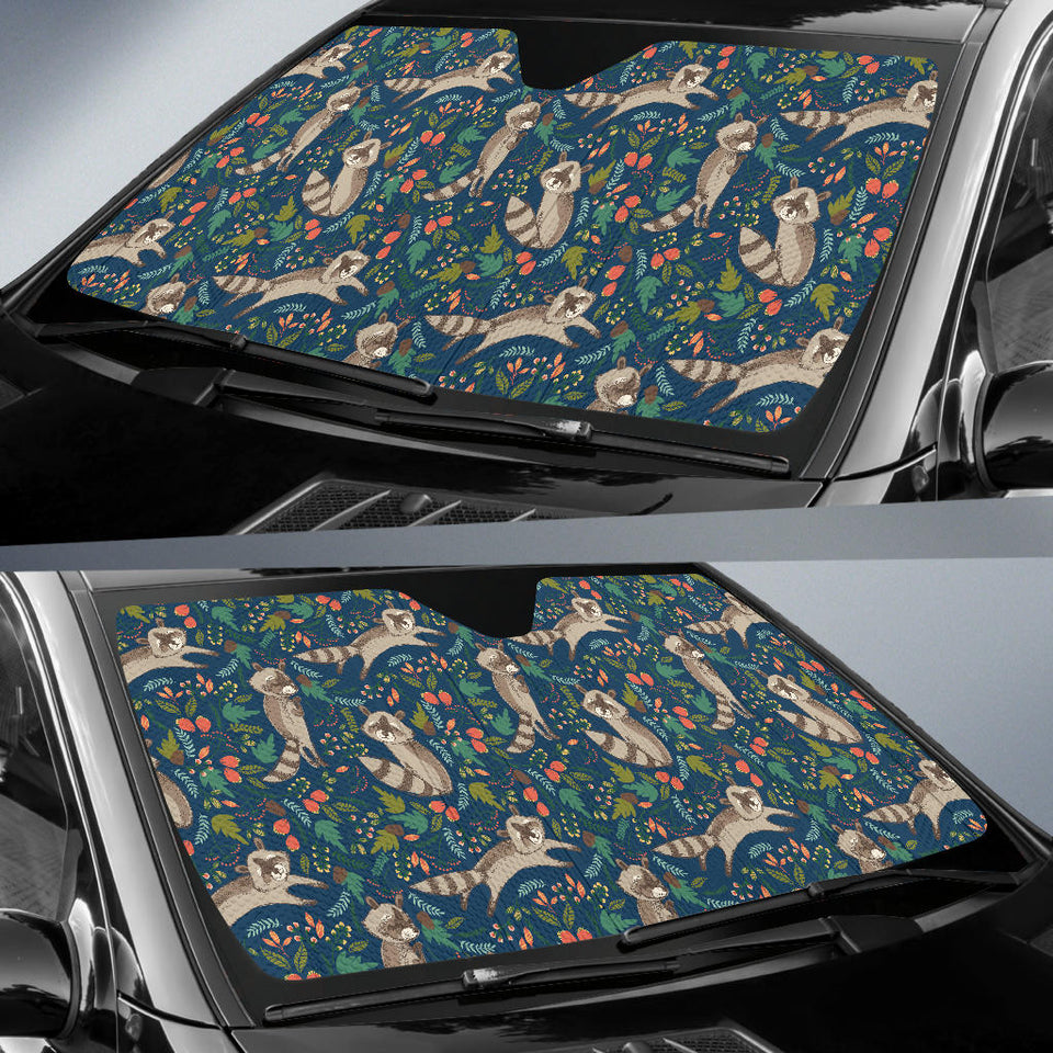 Raccoon Tropical Leaves Pattern Car Sun Shade