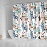 Lama Alpaca Cactus Hand Drawn Pattern Shower Curtain Fulfilled In US